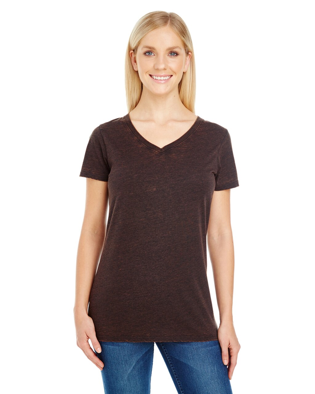 215B Threadfast Ladies' Cross Dye Short-Sleeve V-Neck T-Shirt